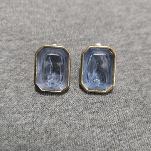 Vintage Emerald Cut Light Blue Clear Glass Post Earrings Statement Costume